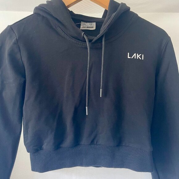 Laki Cropped Sweatshirt Black Hoodie Medium - Picture 2 of 7